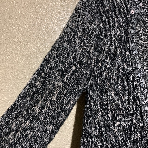 Mudd Sweater Cardigan L Black White Sequin Stretchy Front Buttons Pockets Cotton - Picture 5 of 16